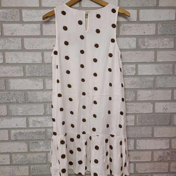 Blu Pepper Drop Waist Antique White Brown Fuzzy Polka Dot Dress Size Small - Picture 5 of 8